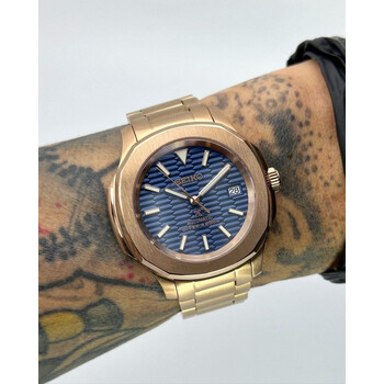 Custom Seiko Mod • Fluted Blue DJ Rose Gold Nautilus on Bracelet • 40mm 
